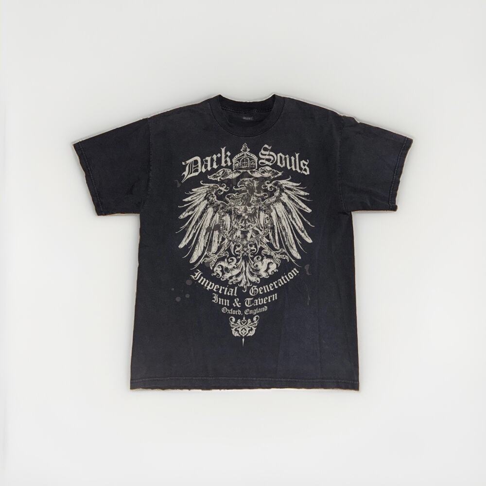MOST Dark Souls Graphic T Shirt Mens Large Black Gothic Eagle Crest 21x28 Emo